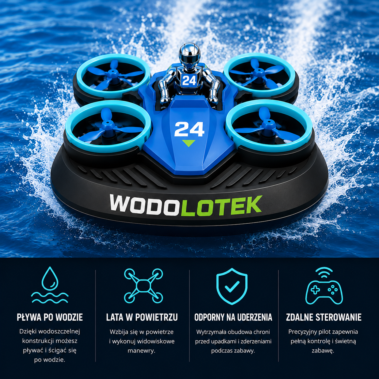 Wodolotek™ | Zdalnie Sterowany Pojazd 3w1 – Lata, Pływa i Driftuje